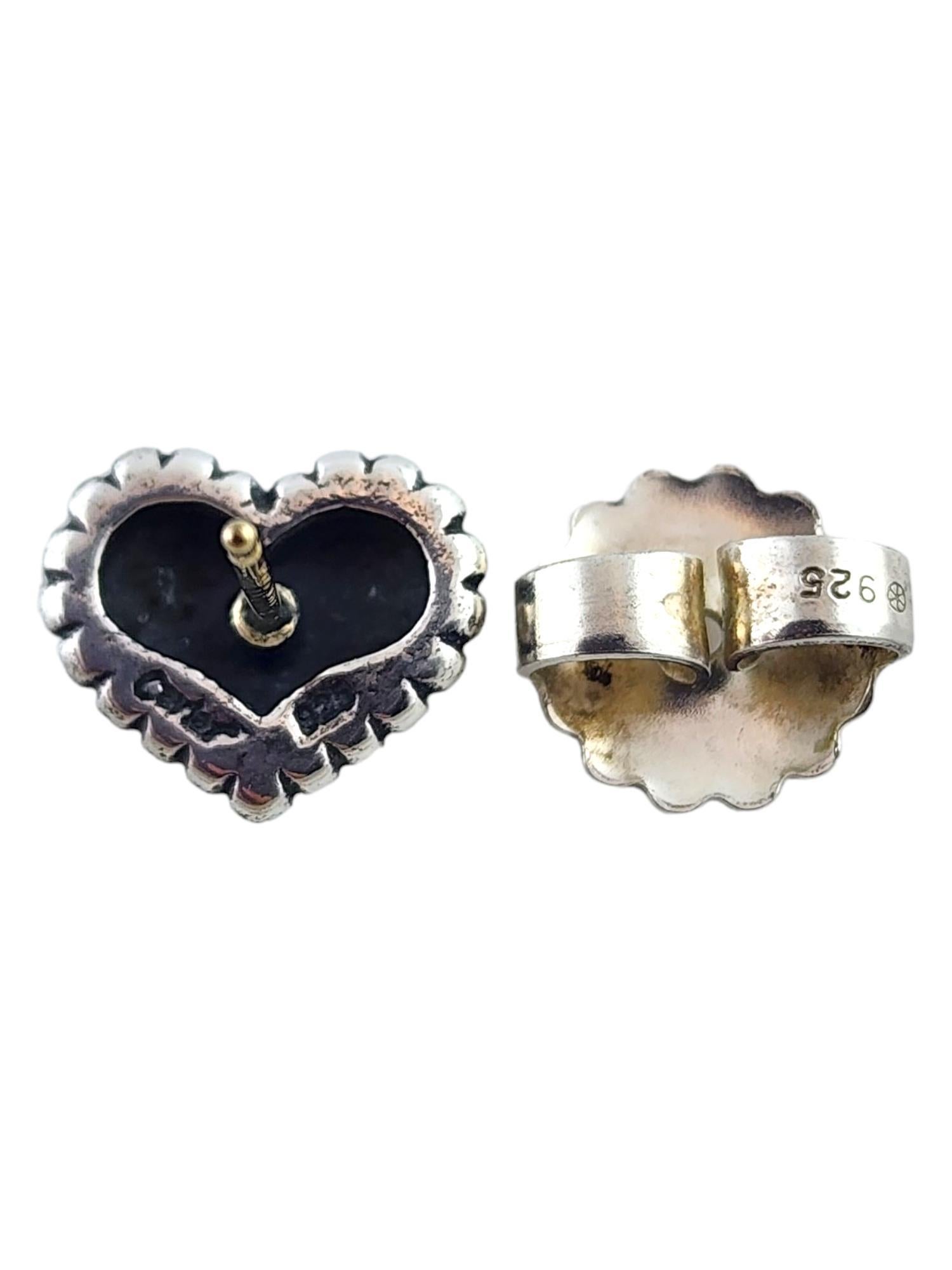 LAGOS Caviar Sterling Silver & 14K Yellow Gold Puffy Heart Stud Earrings #18379 2