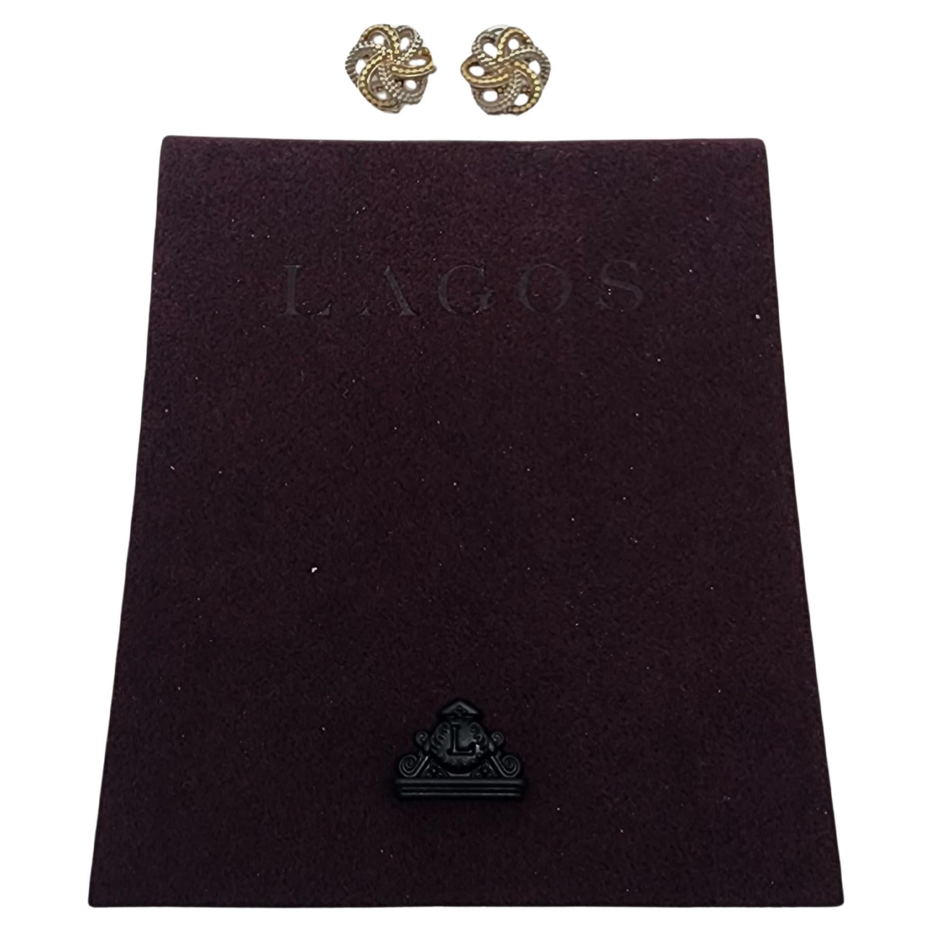 Lagos Caviar Sterling Silver 18K Plated 2 Tone Love Knot Earrings w/Pouch #16275