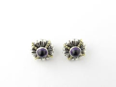 Lagos Kaviar Sterlingsilber 18 Karat Gelbgold Amethyst Runde Ohrringe