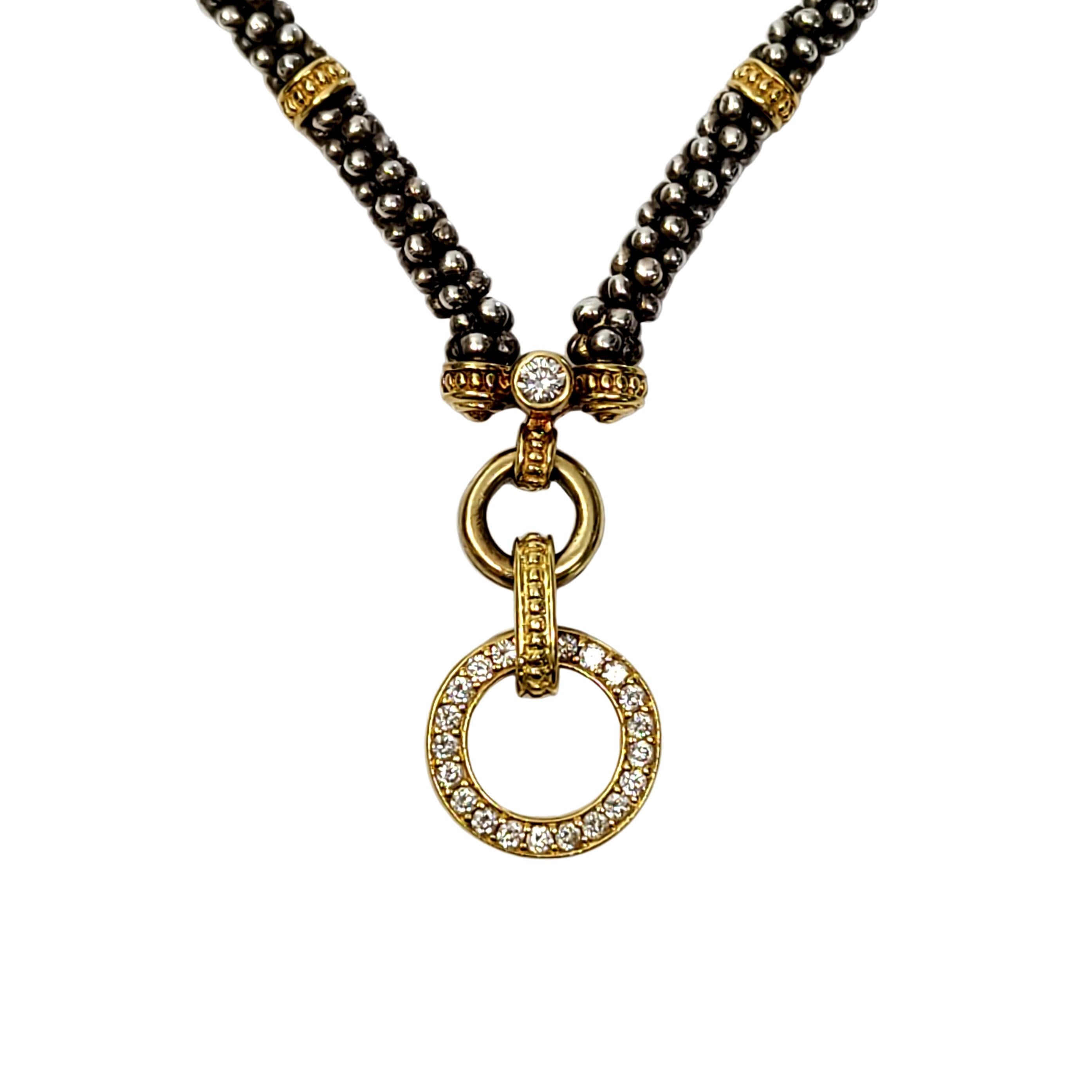 Round Cut Lagos Caviar Sterling Silver 18K Yellow Gold Diamond Circle Game Necklace