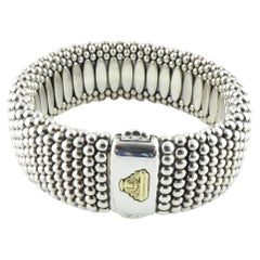 Lagos Kaviar Sterling Silber 18K Gelbgold Signatur Perlen breite Armspange Armband