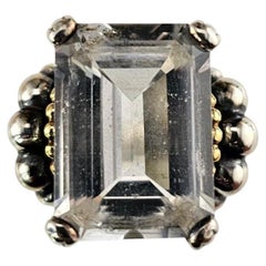 Lagos Caviar Sterling Silber & 18K Gelbgold Weiß Topas Ring Größe 7 #24522