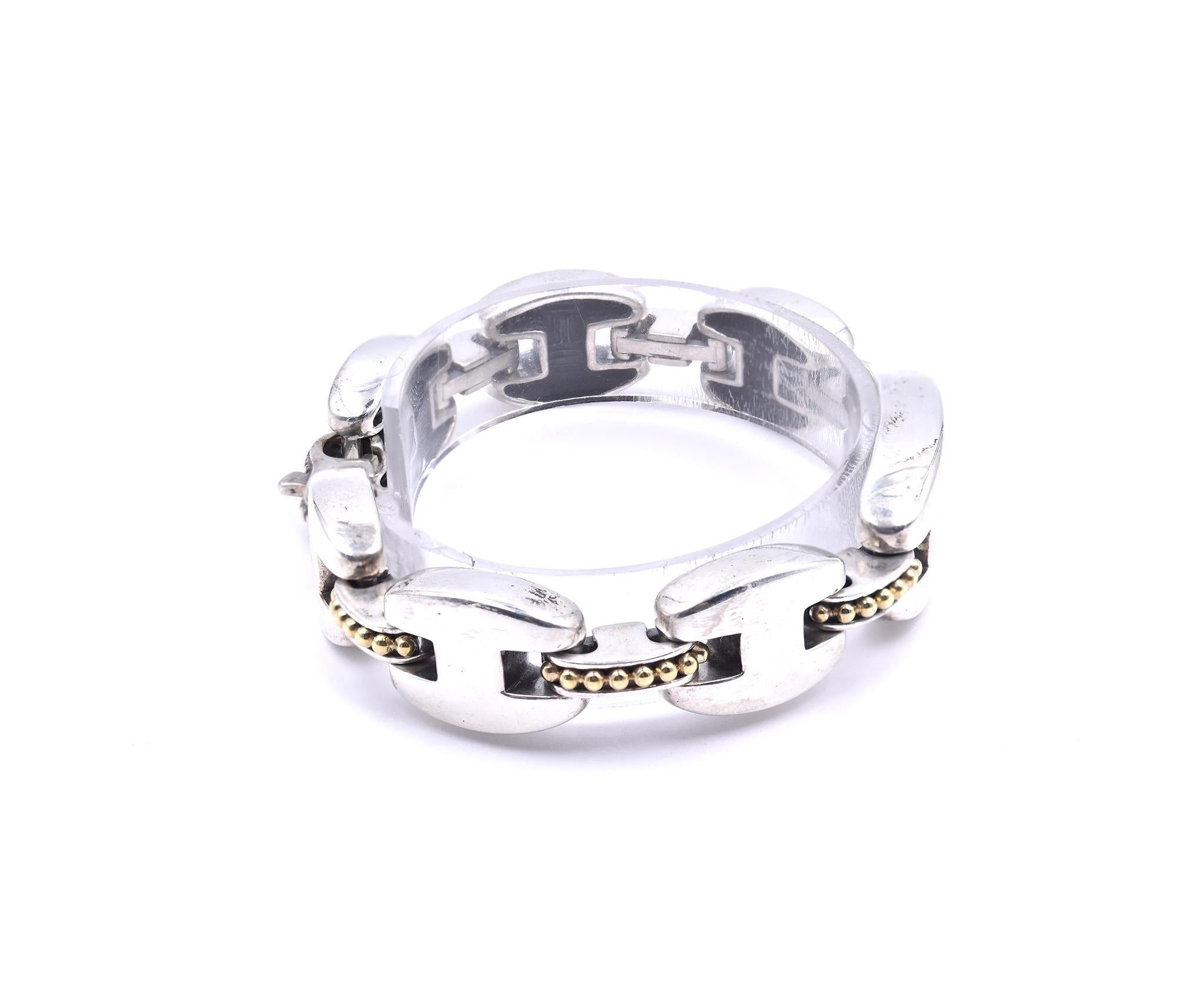 Designer: Lagos
Material: Sterling Silver / 18K yellow gold 
Dimensions: bracelet measures 7.5-inches
Weight: 53.39 grams
