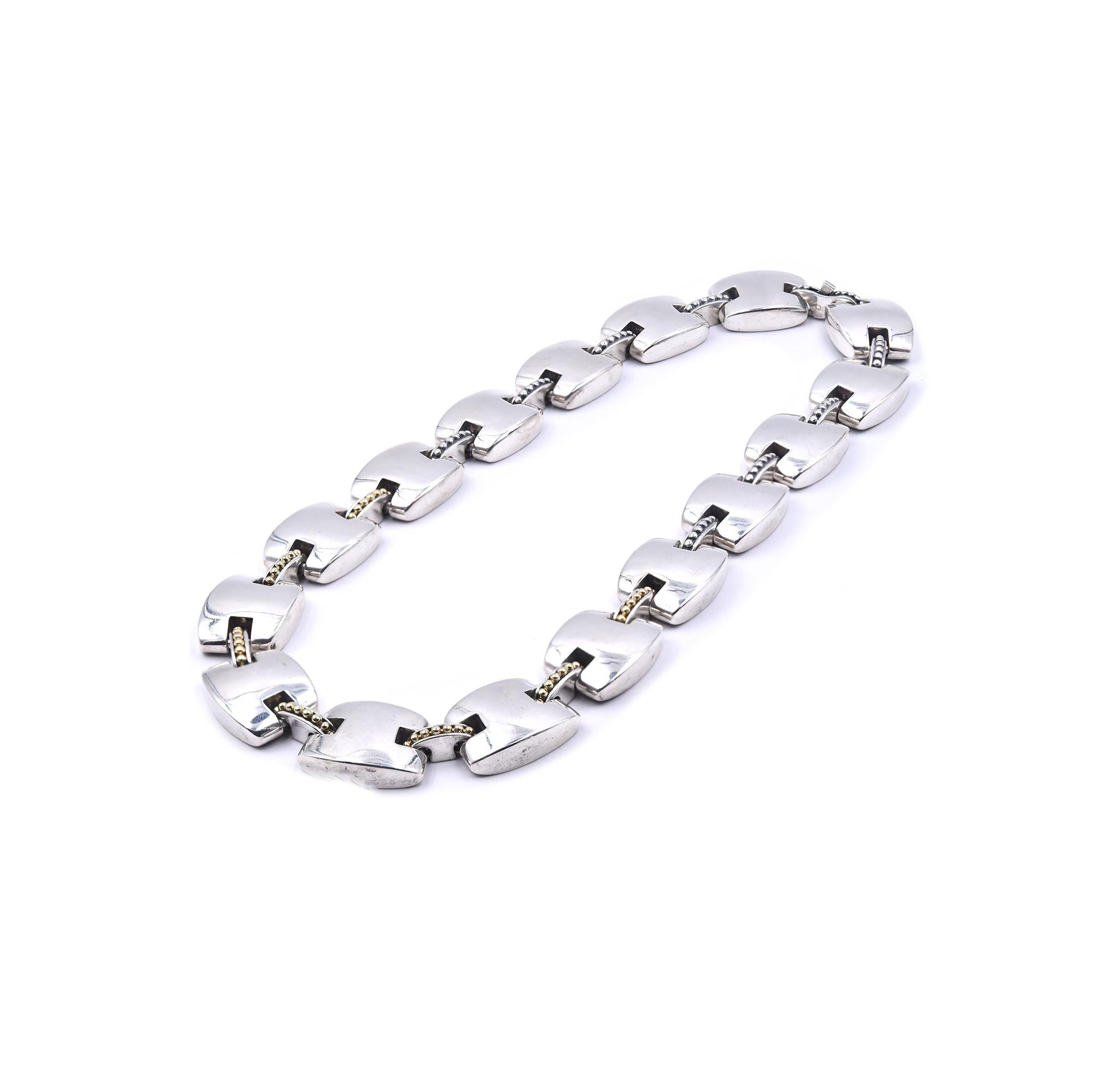 Lagos Caviar Sterling Silver and 18 Karat Yellow Gold Necklace In Excellent Condition In Scottsdale, AZ