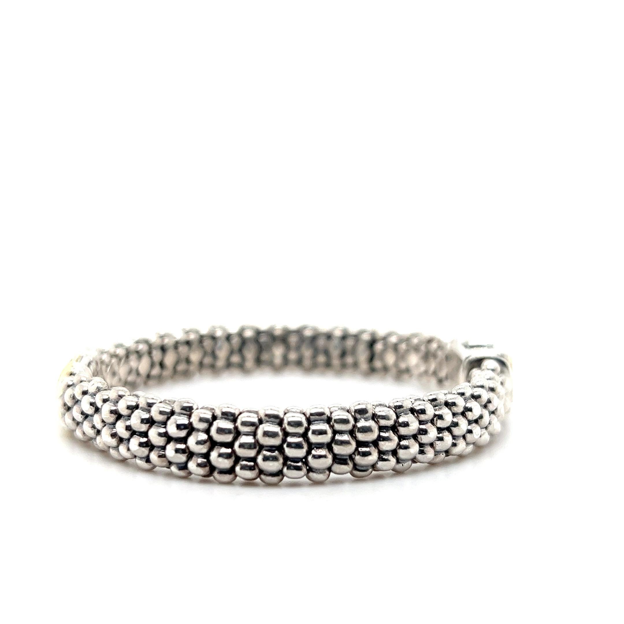 Lagos Caviar Sterling Silver and 18k Yellow Gold Diamond Bracelet For Sale 4