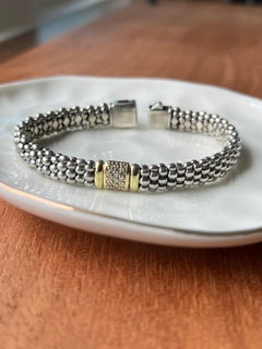 Lagos Caviar Sterling Silver and 18k Yellow Gold Diamond Bracelet