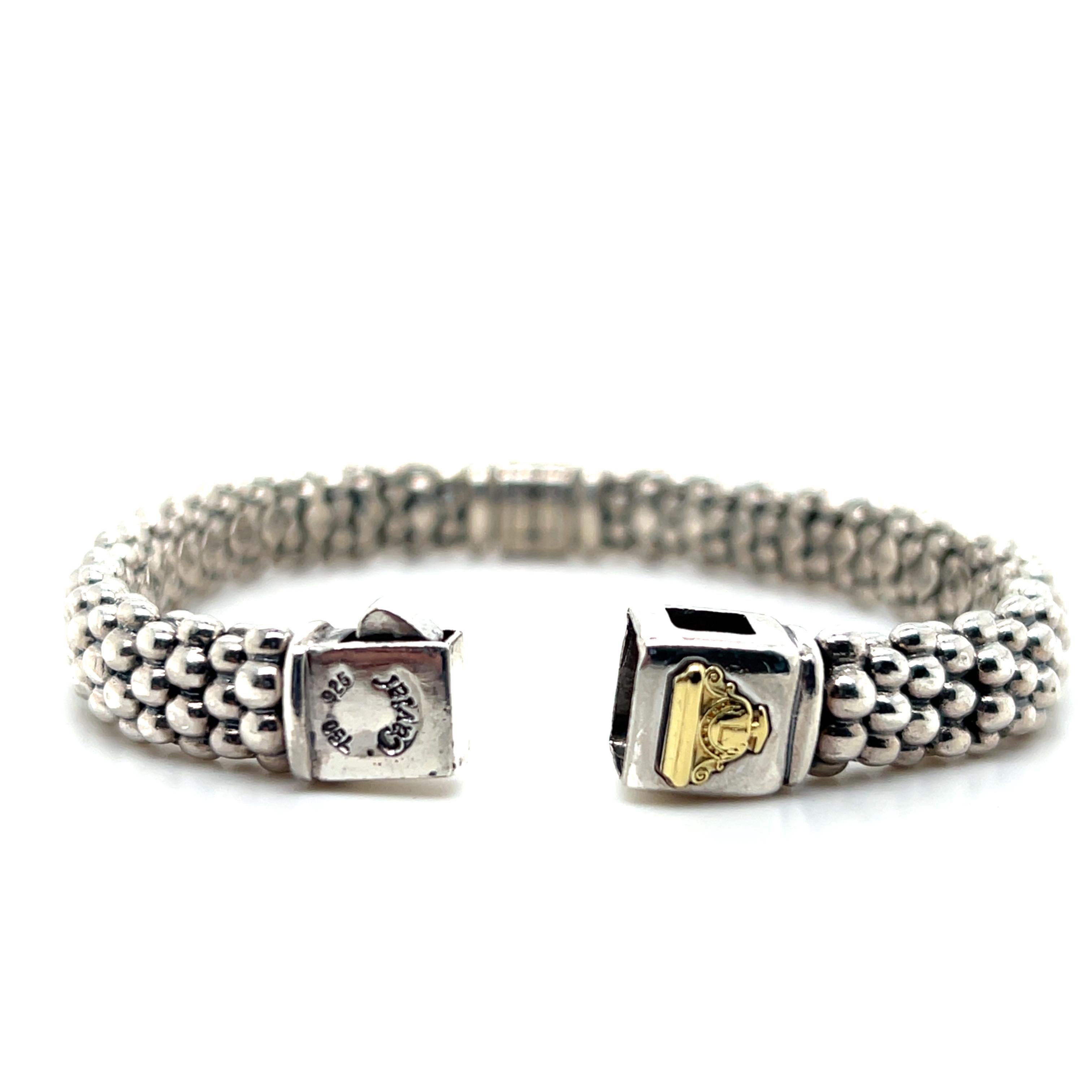 Lagos Caviar Sterling Silver and 18k Yellow Gold Diamond Bracelet For Sale 1