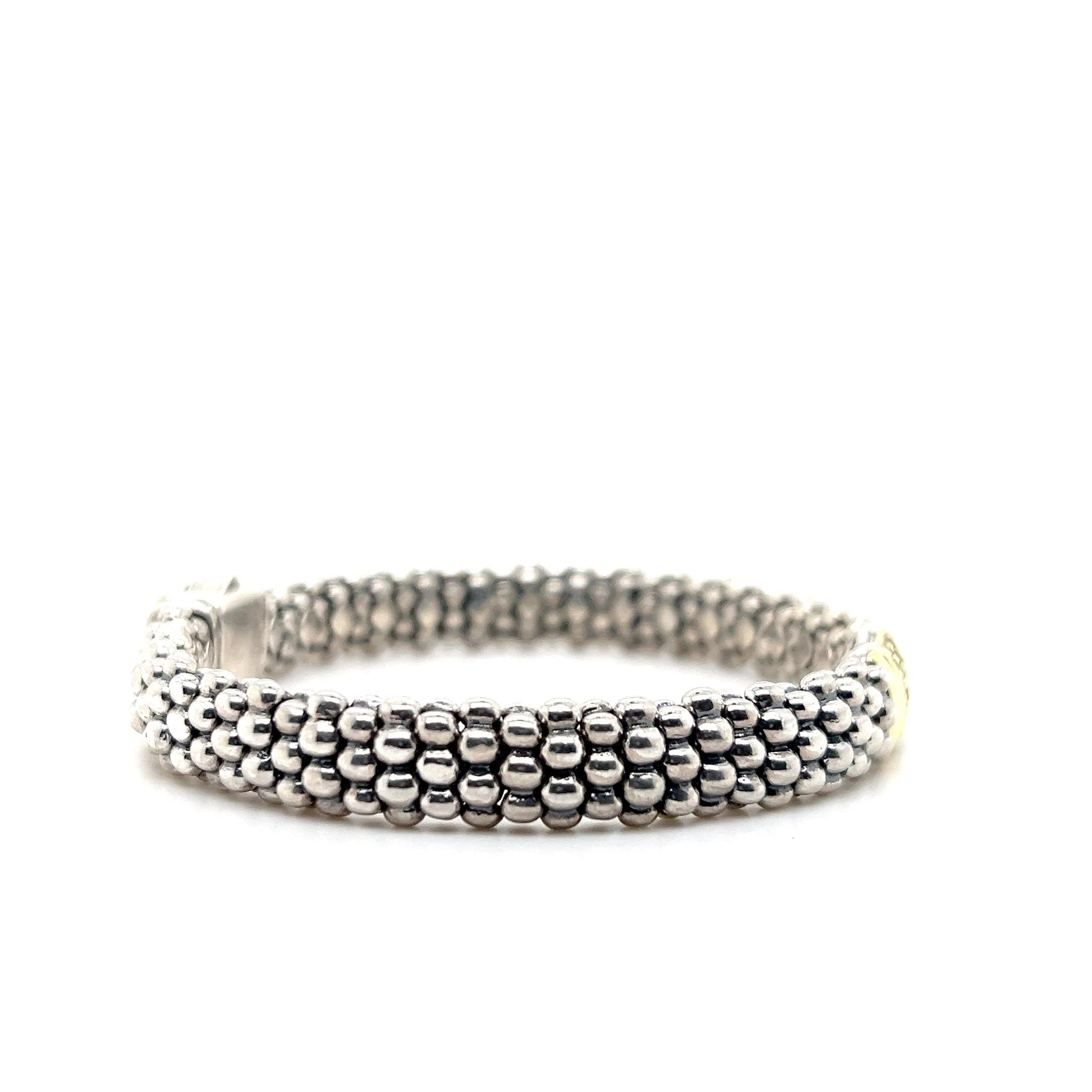 Lagos Caviar Sterling Silver and 18k Yellow Gold Diamond Bracelet For Sale 3