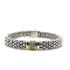 Lagos Caviar Sterling Silver and 18k Yellow Gold Diamond Bracelet