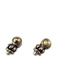Lagos Caviar Sterling Silver and 18K Yellow Gold Pearl Earrings #25338