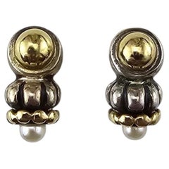 Lagos Caviar Sterling Silver and 18K Yellow Gold Pearl Earrings #25338