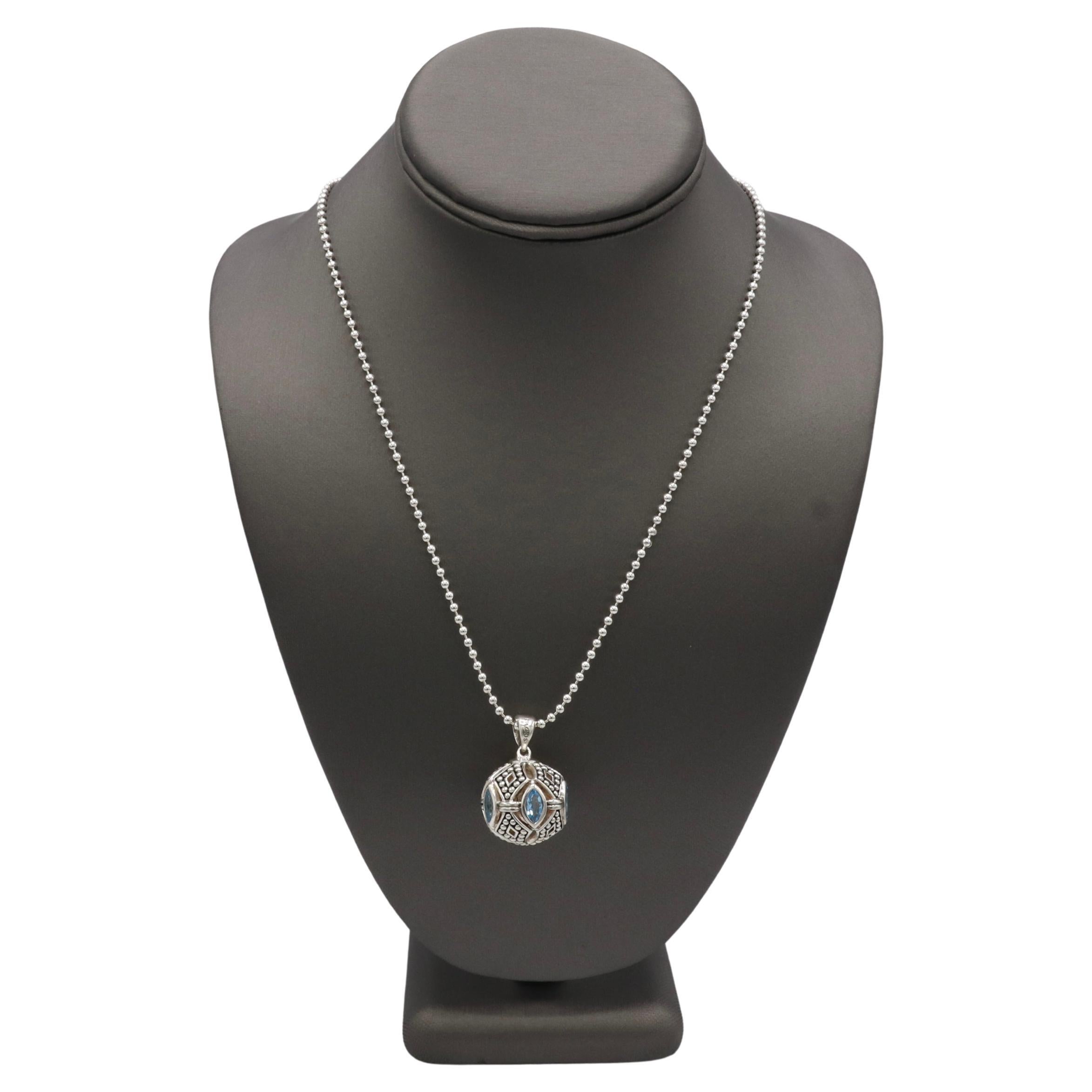 Lagos Caviar Sterling Silver Blue Topaz Ball Drop Pendant Bead Chain Necklace