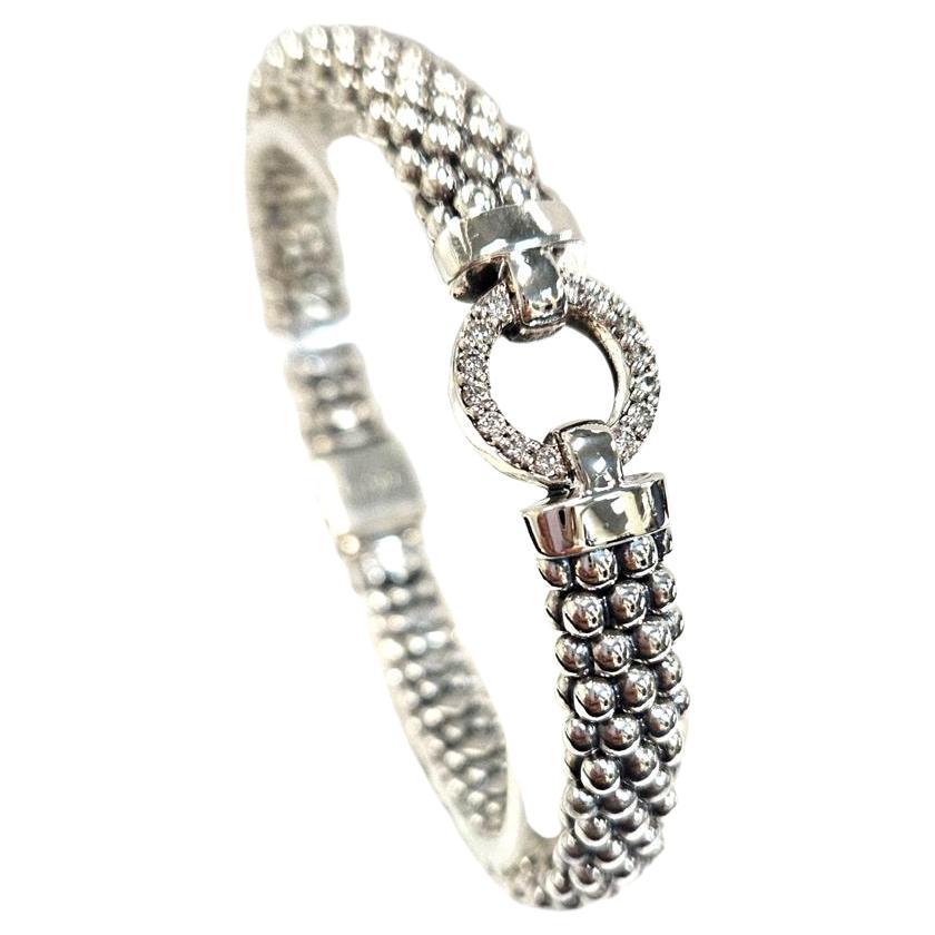 LAGOS Caviar Sterling Silver Bracelet with Pavé Diamonds, 6.5" For Sale