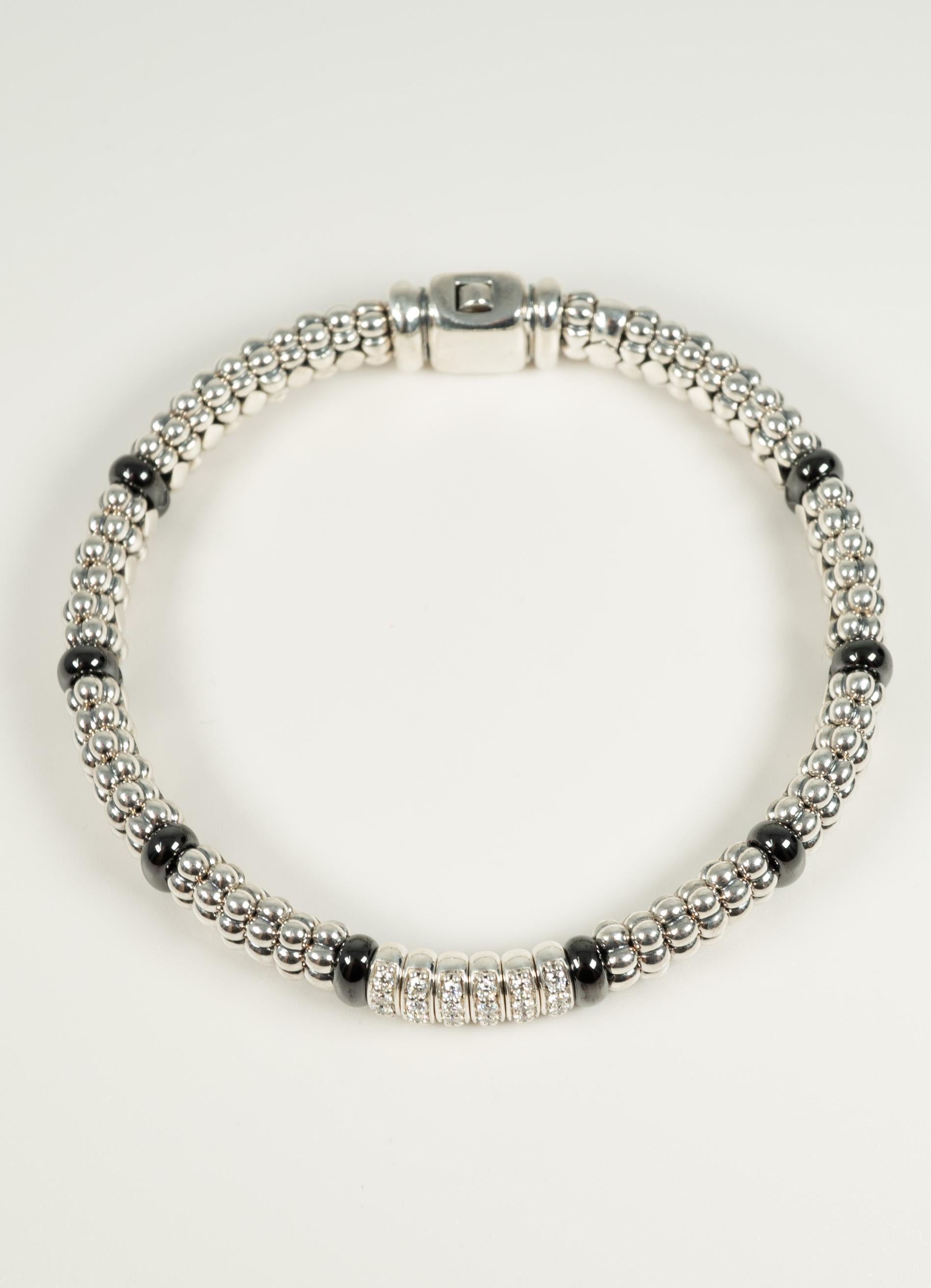 From the Caviar collection by Lagos, this ageless design supports channel-set, diamonds, sterling silver and ceramic beads.