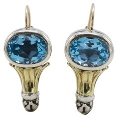 Lagos Caviar Sterling Silver & Gold Blue Topaz Dangle Drop Earrings