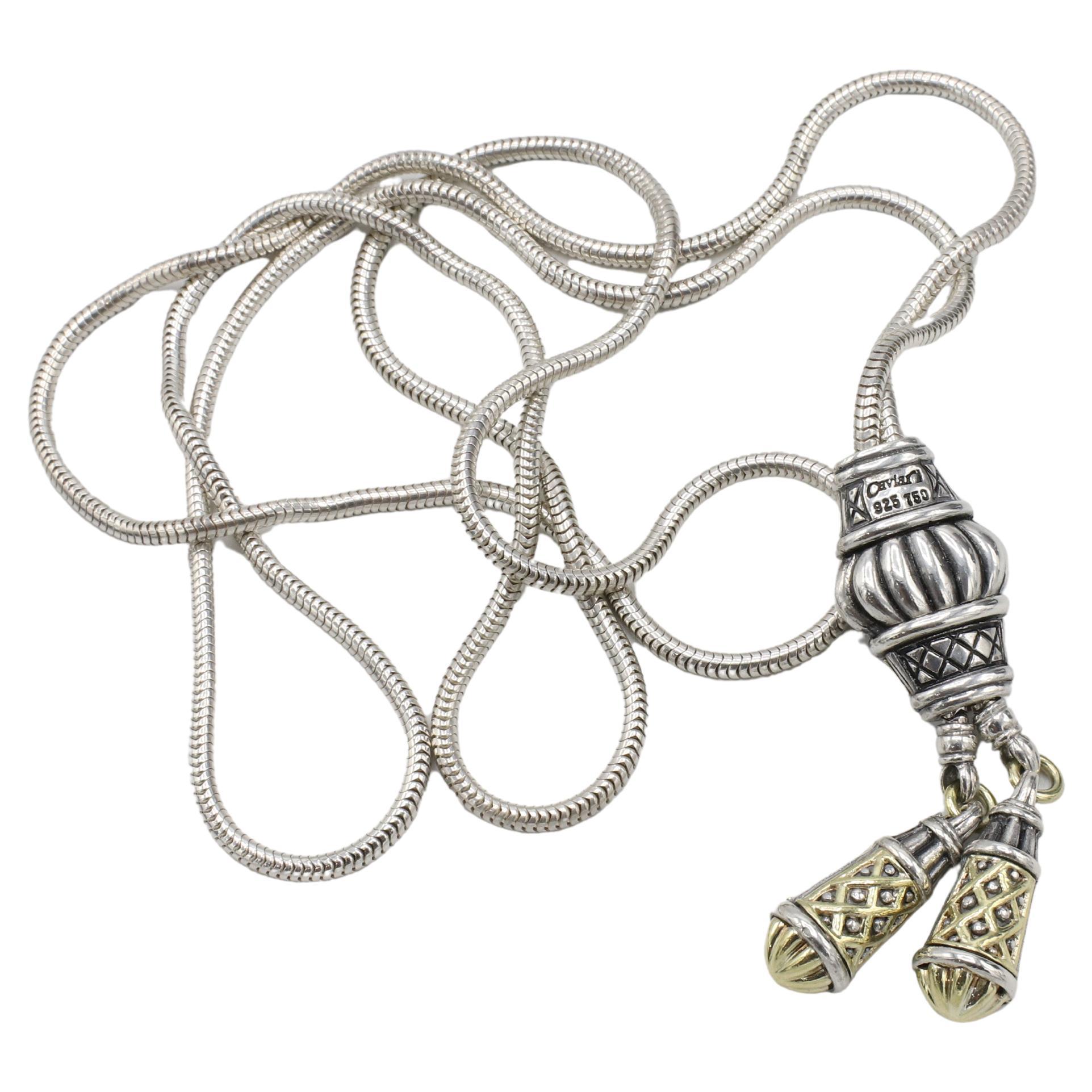 Modern Lagos Caviar Sterling Silver & Gold Pendant Drop Necklace 34 Inch