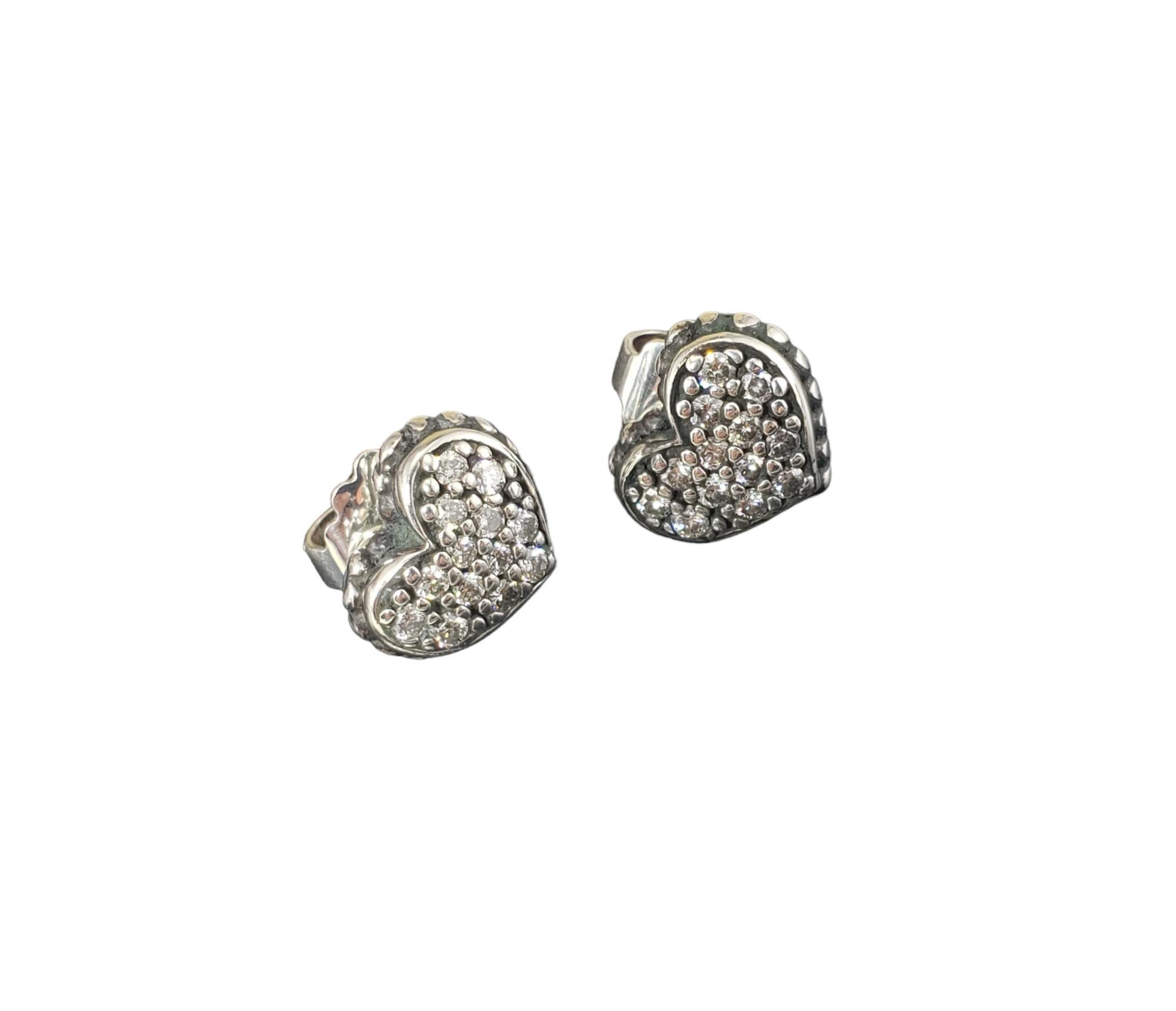 Round Cut Lagos Caviar Sterling Silver Pave Diamond Heart Earrings #16116 For Sale