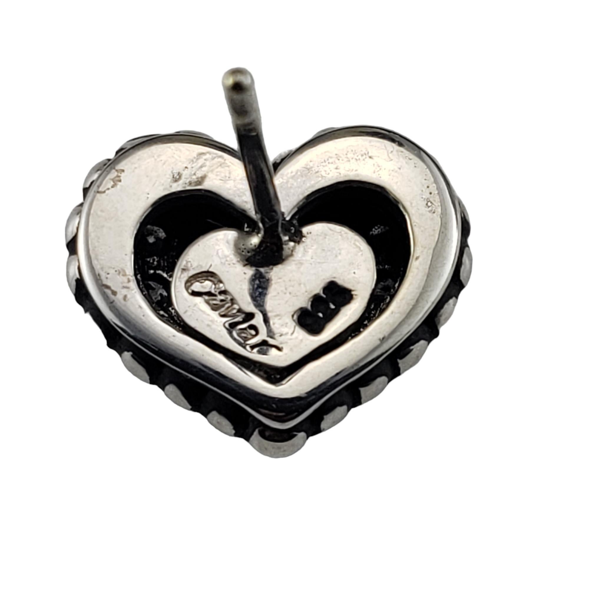 Lagos Caviar Sterling Silver Pave Diamond Heart Earrings #16116 In Good Condition For Sale In Washington Depot, CT