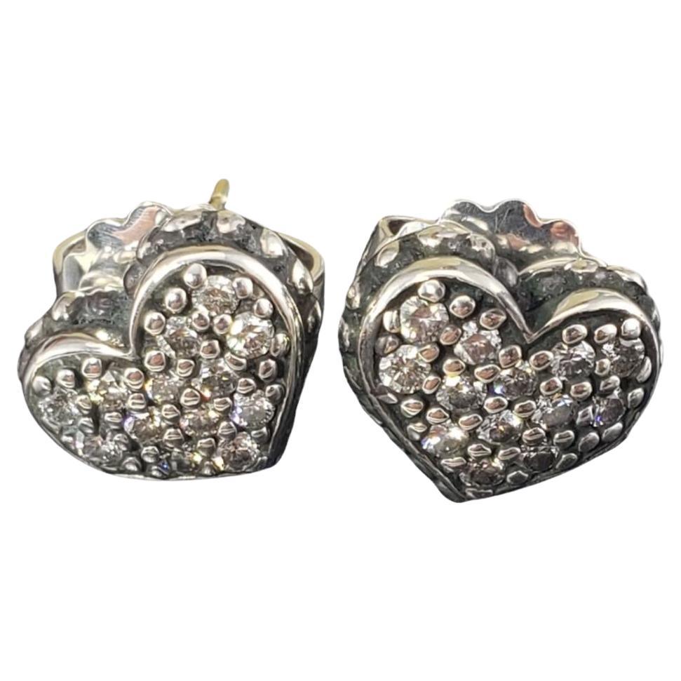Lagos Caviar Sterling Silver Pave Diamond Heart Earrings #16116 For Sale