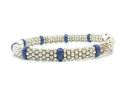 Lagos Caviar Sterling Silver w/ Diamond & Blue Ceramic Station Bead Bracelet