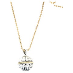 Lagos Caviar Talisman SS/Gold Pendant W/ 18k Gold Ball Chain Msrp $4595