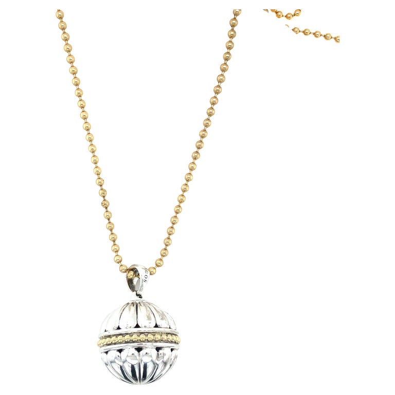 Lagos Caviar Talisman SS/Gold Pendant W/ 18k Gold Ball Chain Msrp 4595