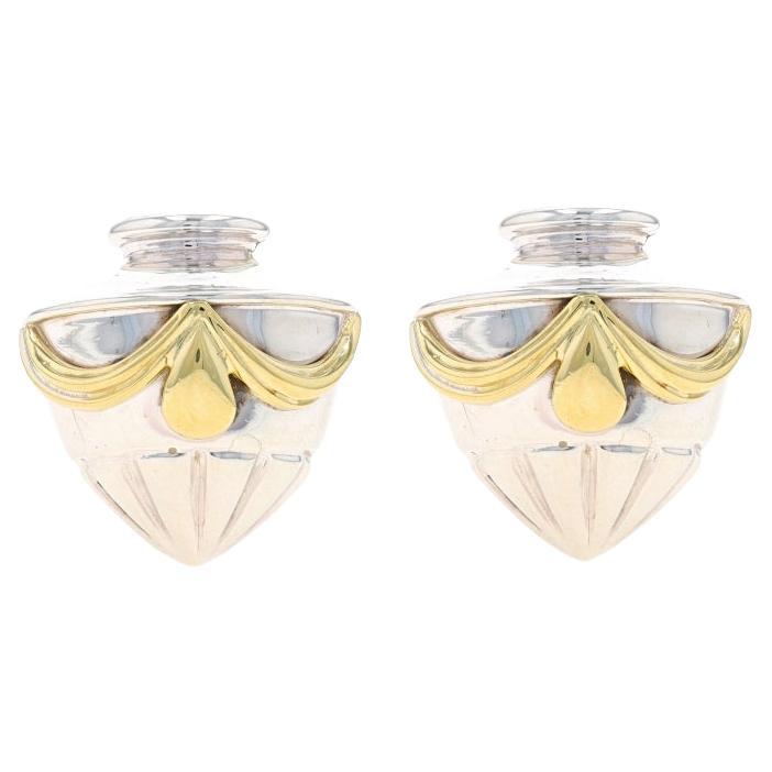 Lagos Caviar Vase Large Stud Earrings - Sterling 925 & Yellow Gold 18k Clip-Ons For Sale