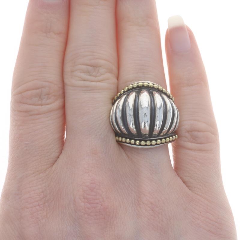 Lagos Caviar Wide Fluted Band - Sterling Silver 925 Gold 18k Statement Ring In Good Condition For Sale In Greensboro, NC