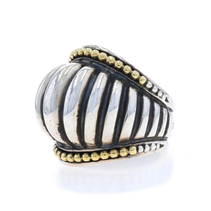 Women's Lagos Caviar Wide Fluted Band - Sterling Silver 925 Gold 18k Statement Ring For Sale