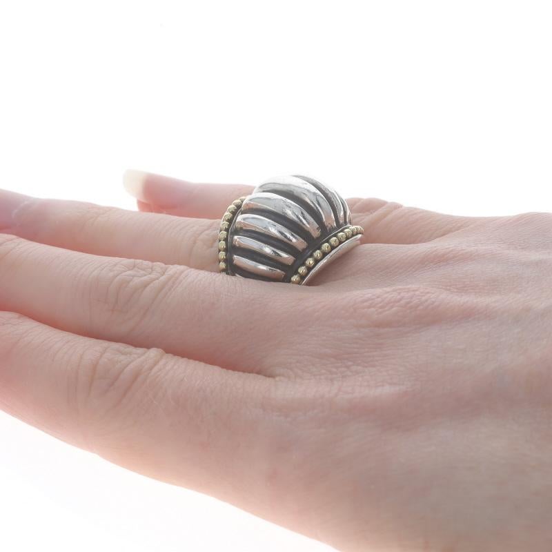 Lagos Caviar Wide Fluted Band - Sterling Silver 925 Gold 18k Statement Ring For Sale 1