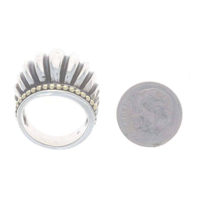 Lagos Caviar Wide Fluted Band - Sterling Silver 925 Gold 18k Statement Ring For Sale 2