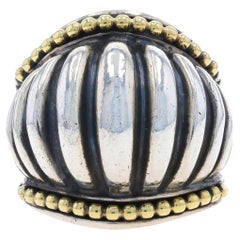 Anello a fascia larga e scanalata Lagos Caviar - Anello in argento 925 e oro 18k