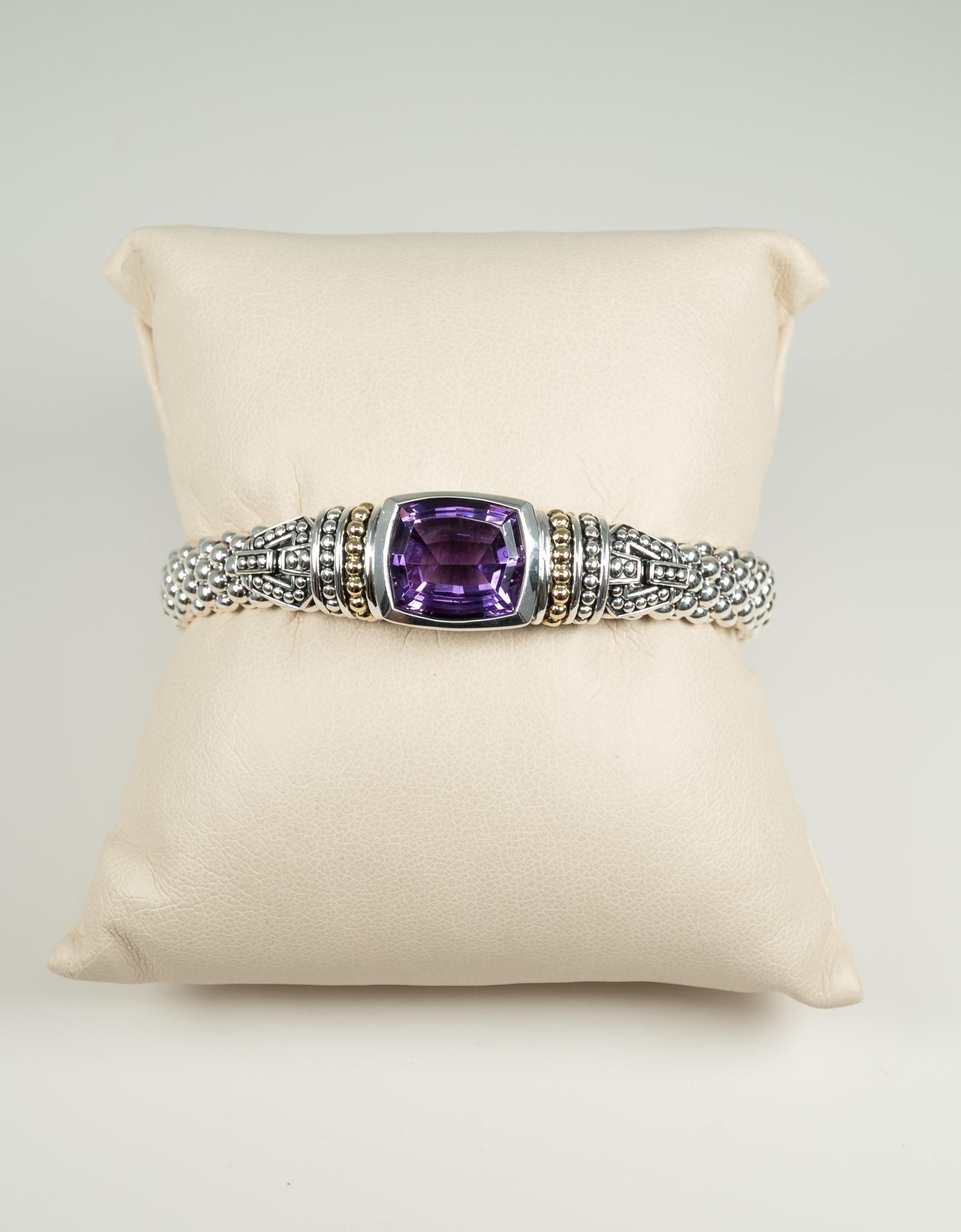 From the Caviar line by Lagos, this bracelet features sterling silver beads and is centered with one amethyst stone.
