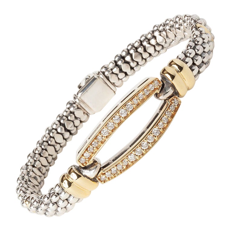 Lagos Circle Gold 
Silver 0.91ct Round Diamond Bangle Bracelet