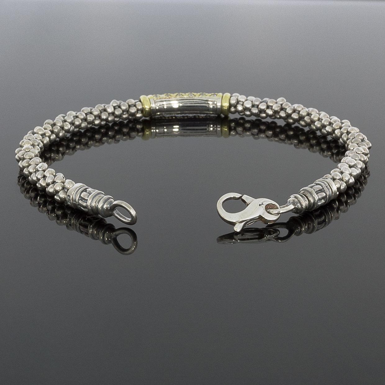 Round Cut Lagos Classic Caviar Gold and Silver Pave Diamond Beaded Bracelet
