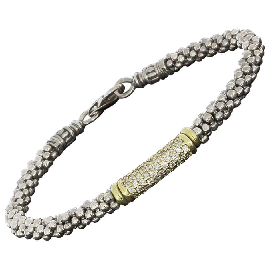 Lagos Classic Caviar Gold and Silver Pave Diamond Beaded Bracelet