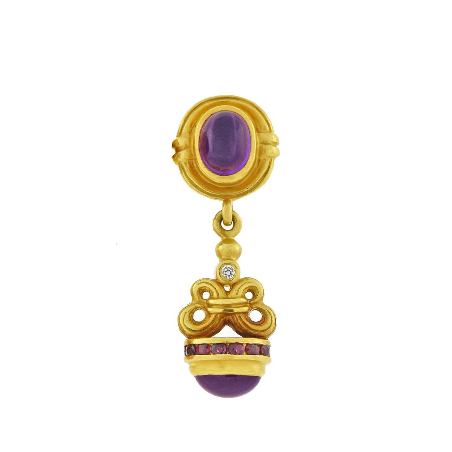 Lagos Contemporary Amethyst, Ruby and Diamond Drop Earrings In Good Condition In Narberth, PA