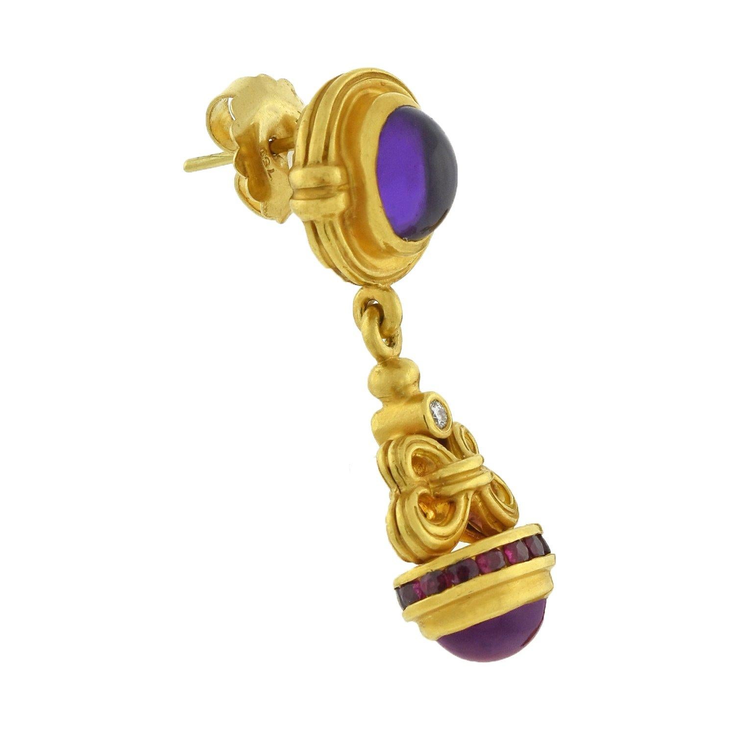 Women's Lagos Contemporary Amethyst, Ruby and Diamond Drop Earrings