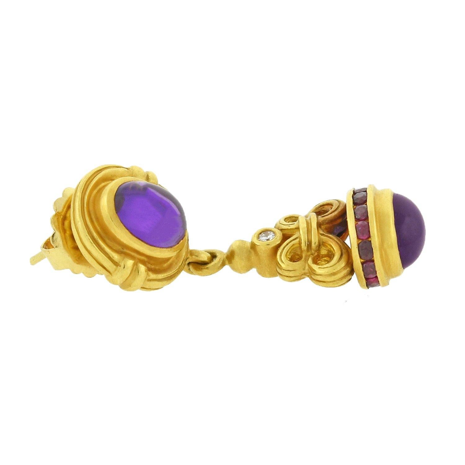 Lagos Contemporary Amethyst, Ruby and Diamond Drop Earrings 1
