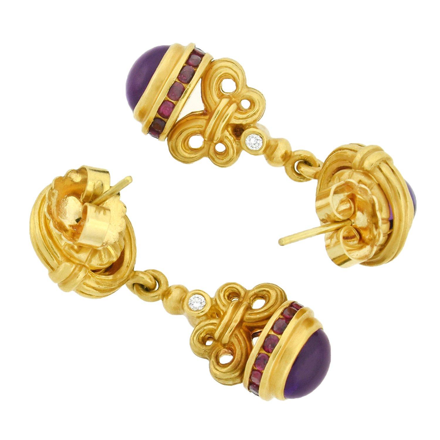 Lagos Contemporary Amethyst, Ruby and Diamond Drop Earrings 2