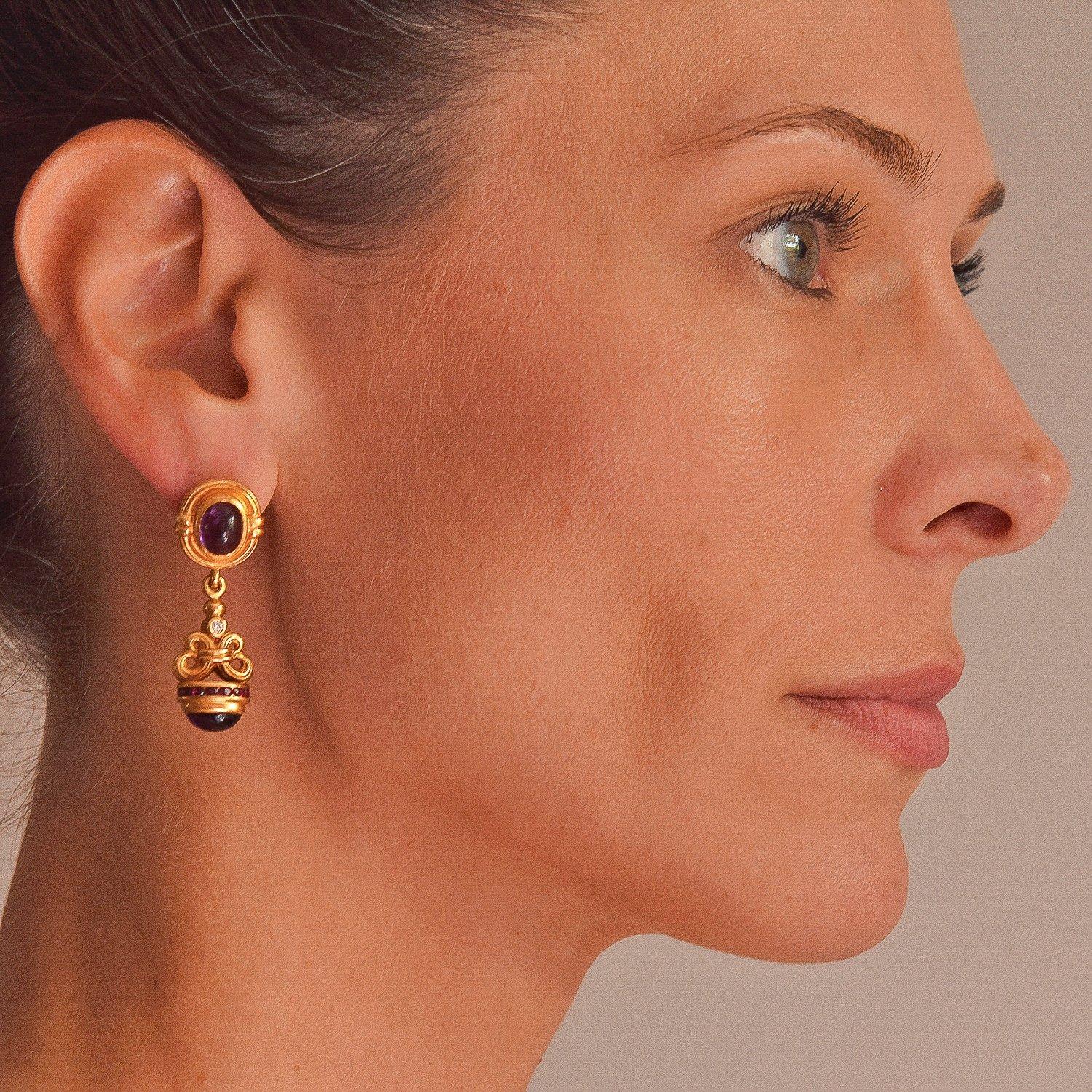 Lagos Contemporary Amethyst, Ruby and Diamond Drop Earrings 4