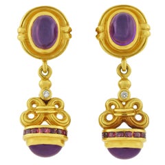 Lagos Contemporary Amethyst, Ruby and Diamond Drop Earrings