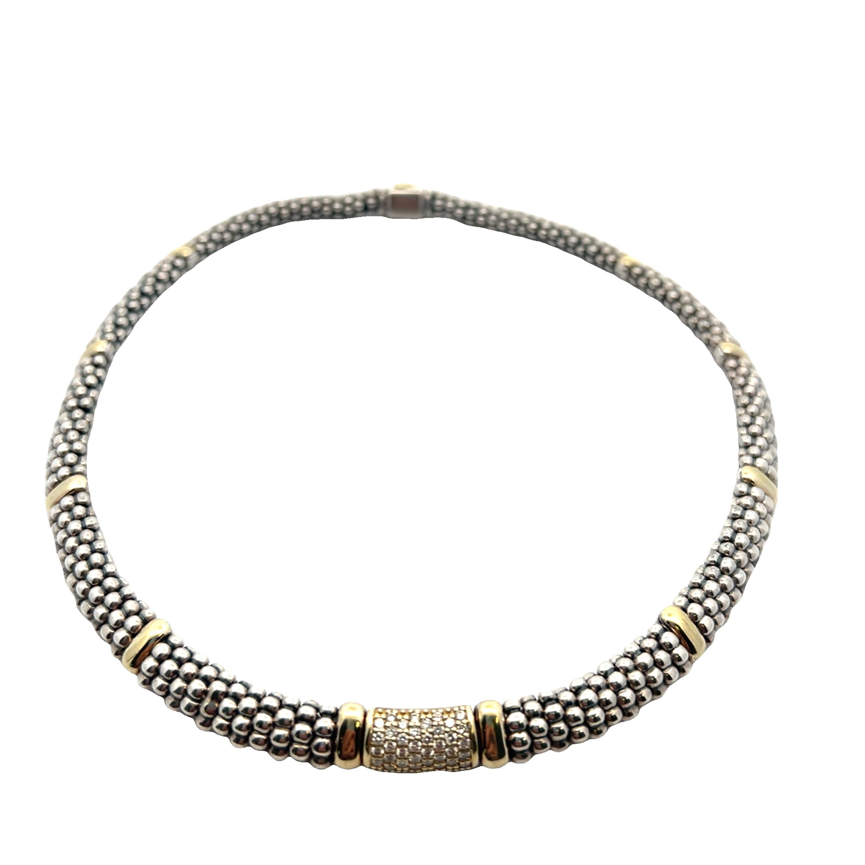 Lagos Contemporary Sterling Silber 18k Gelbgold und Diamant Caviar Halskette im Angebot 4