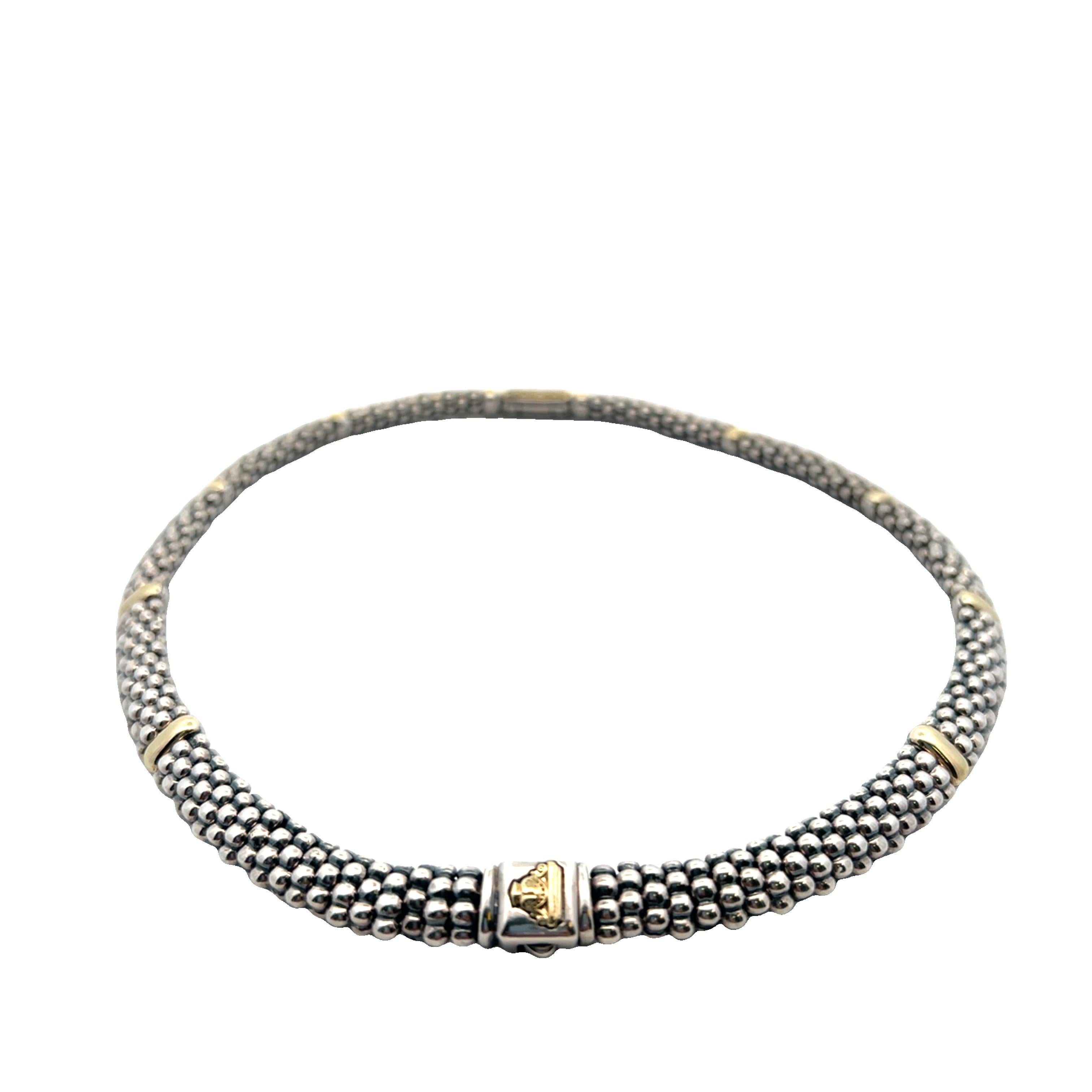 Lagos Contemporary Sterling Silber 18k Gelbgold und Diamant Caviar Halskette im Angebot 5