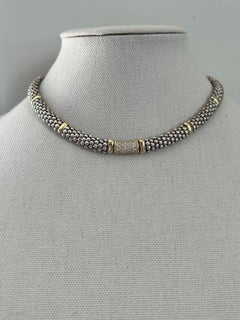 Lagos Contemporary Sterling Silver 18k Yellow Gold and Diamond Caviar Necklace