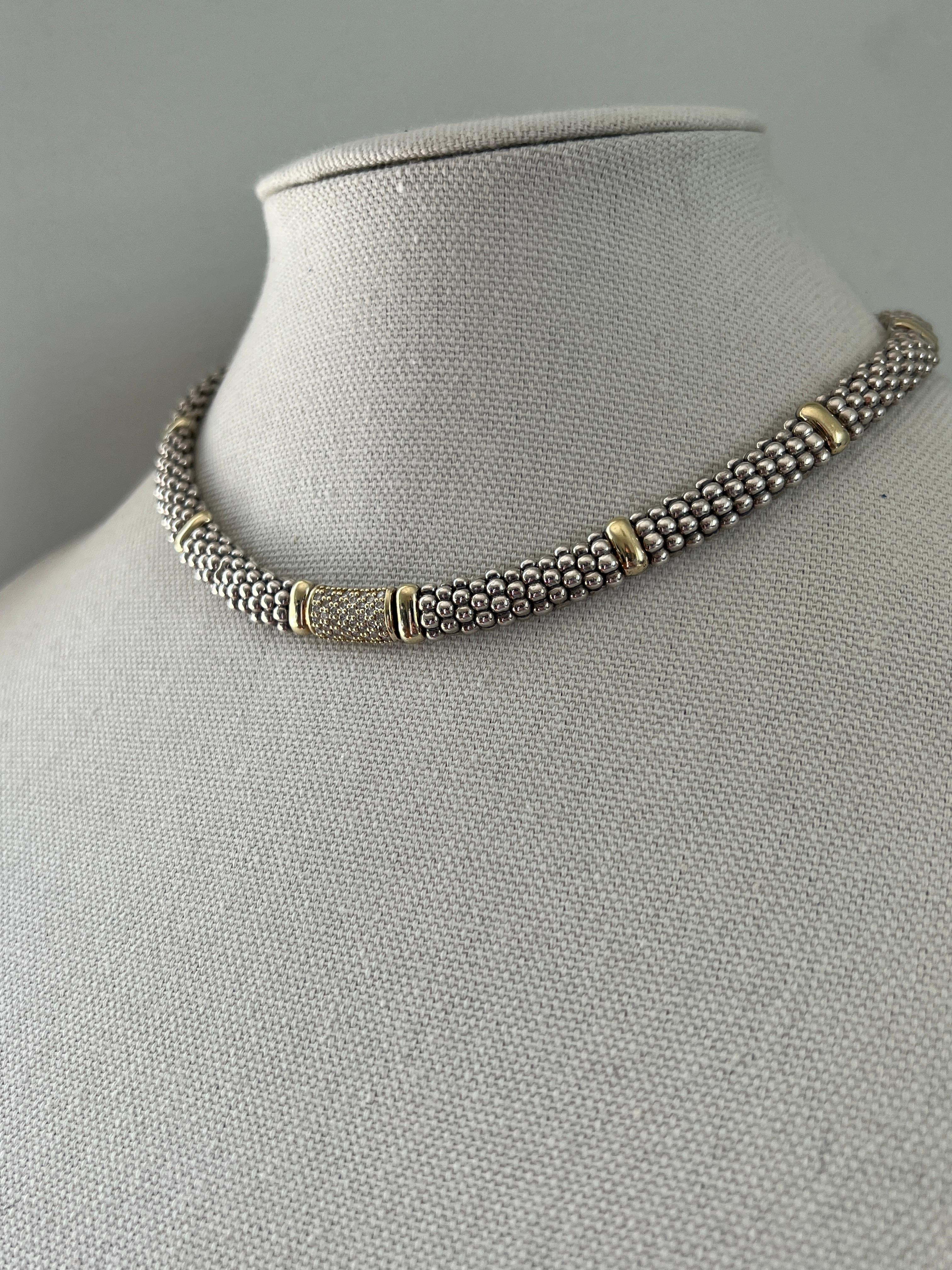 Lagos Contemporary Sterling Silber 18k Gelbgold und Diamant Caviar Halskette (Zeitgenössisch) im Angebot