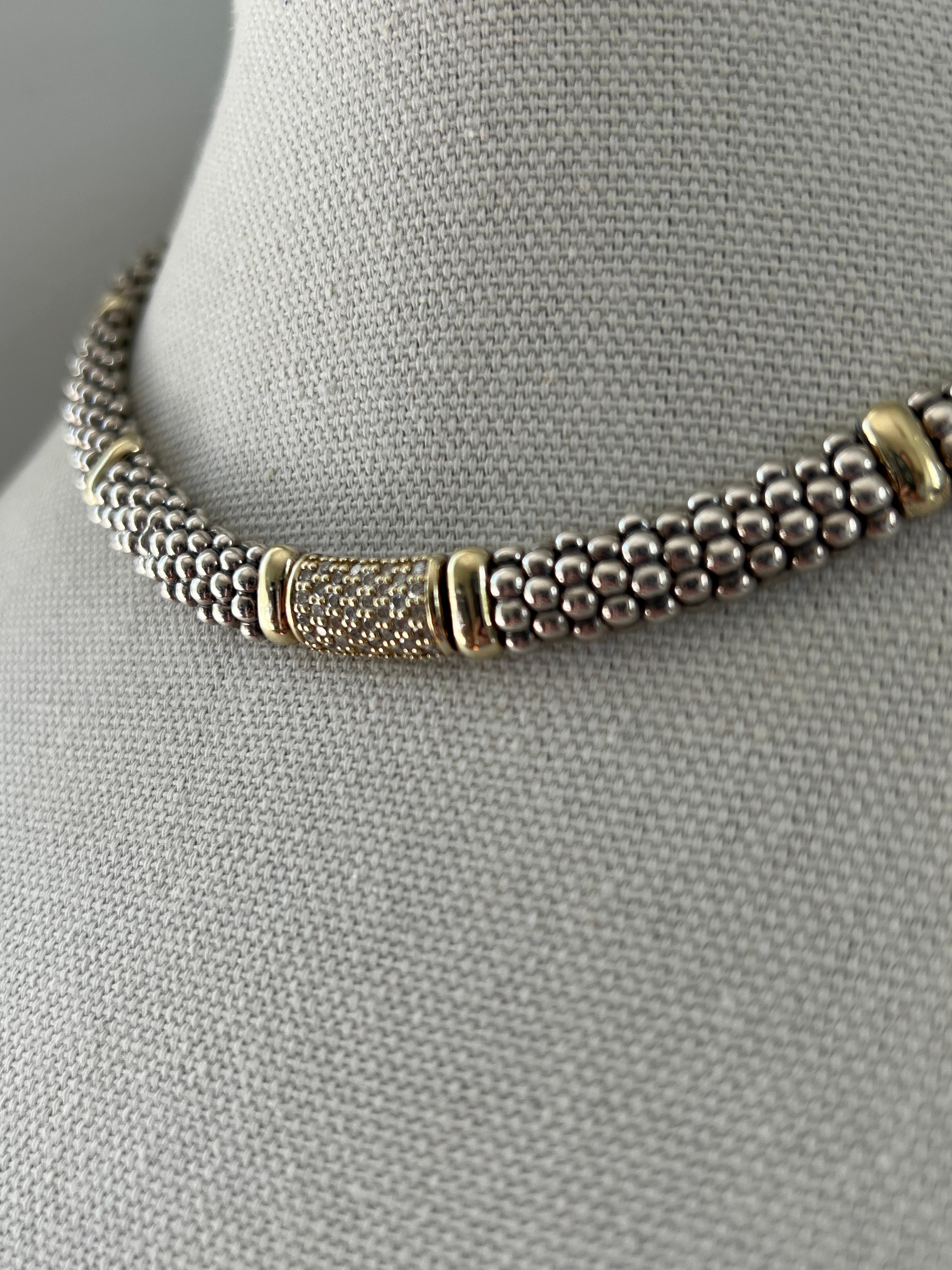 Lagos Contemporary Sterling Silber 18k Gelbgold und Diamant Caviar Halskette im Zustand „Gut“ im Angebot in Towson, MD