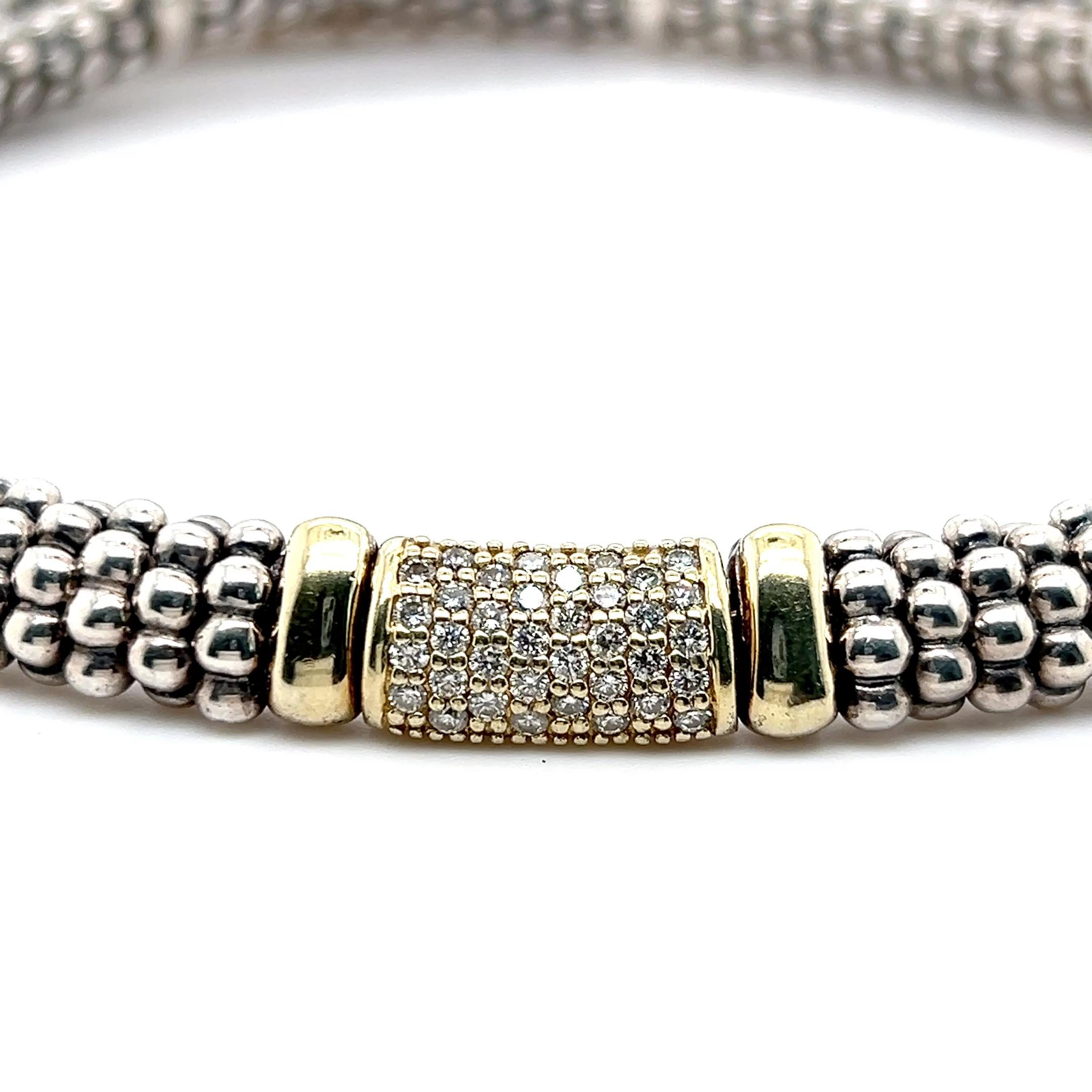 Lagos Contemporary Sterling Silber 18k Gelbgold und Diamant Caviar Halskette im Angebot 2
