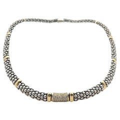 Lagos Contemporary Sterling Silver 18k Yellow Gold and Diamond Caviar Necklace