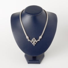 Lagos Fleur de Lis Gold & Silver Round Cut Sapphire Pendant Necklace